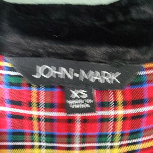 John Mark Womens Red Plaid Button Up Velour Tunic Top Size XS - Picture 3 of 8
